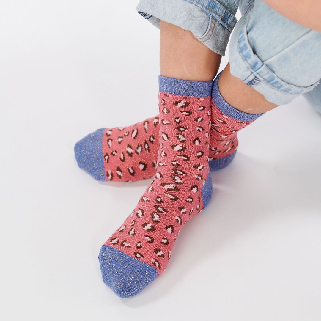 Kinder Mädchen Glitzer-Socken 'Leopard' rosa