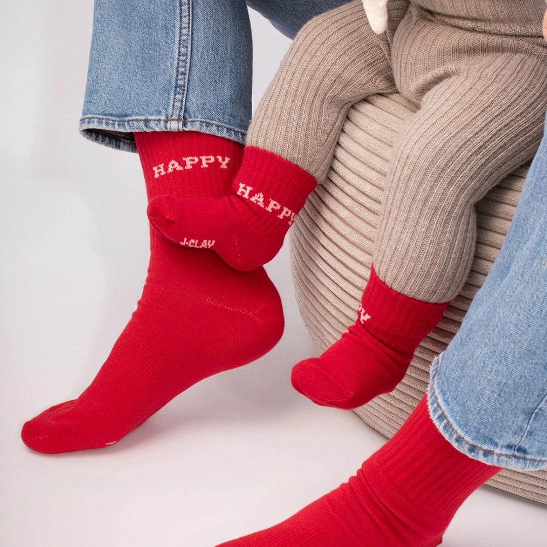 Tennis Socken für Babys & Kinder 'HAPPY' rot