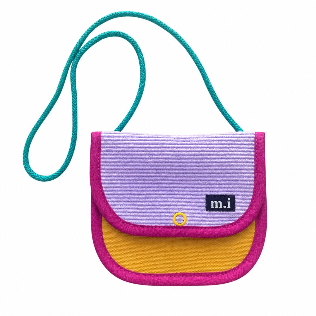 Kinder Brustbeutel handmade Unikat gelb/purple/fuchsia