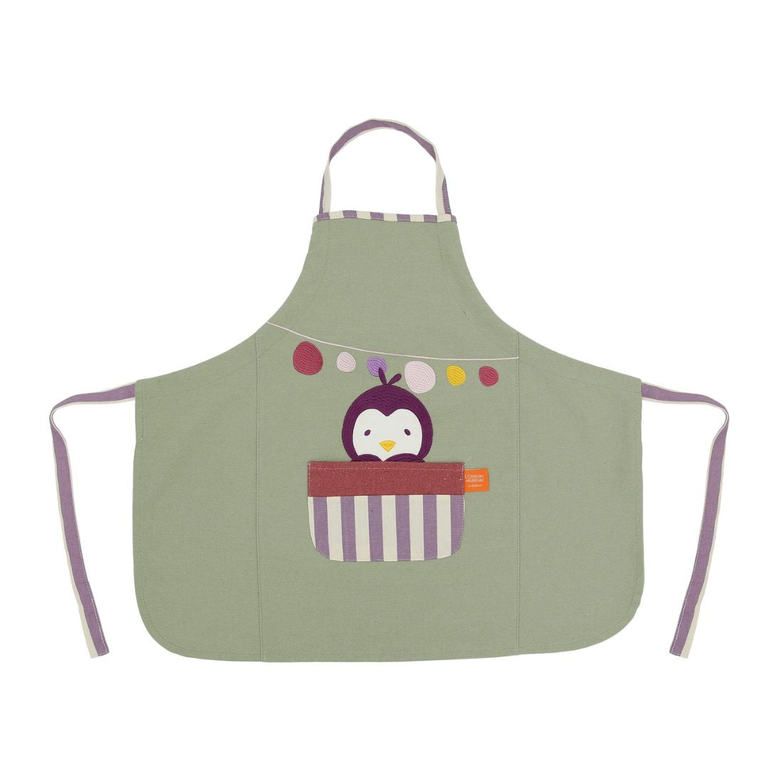Kinderschürze Pinguin grün personalisierbar