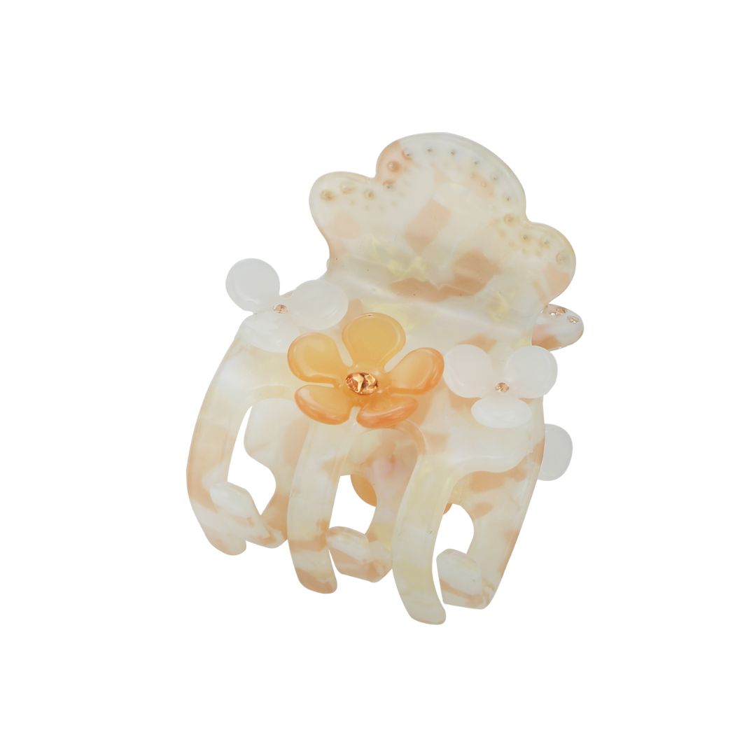 Kleine Haarklammer mit Blumendetail cream