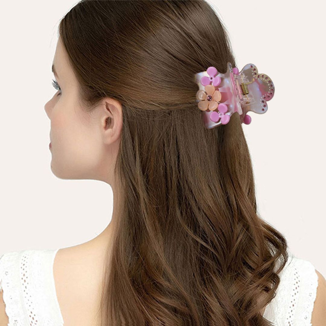 Kleine Haarklammer mit Blumendetail cream