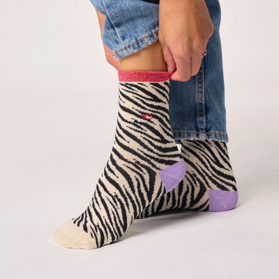 Damen Socken 'Zebra' schwarz/beige