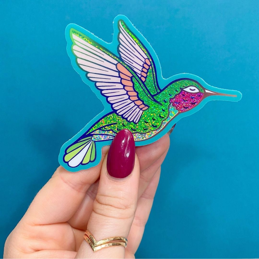 Aufkleber Regenbogen Glitzer Decal 'Kolibri'