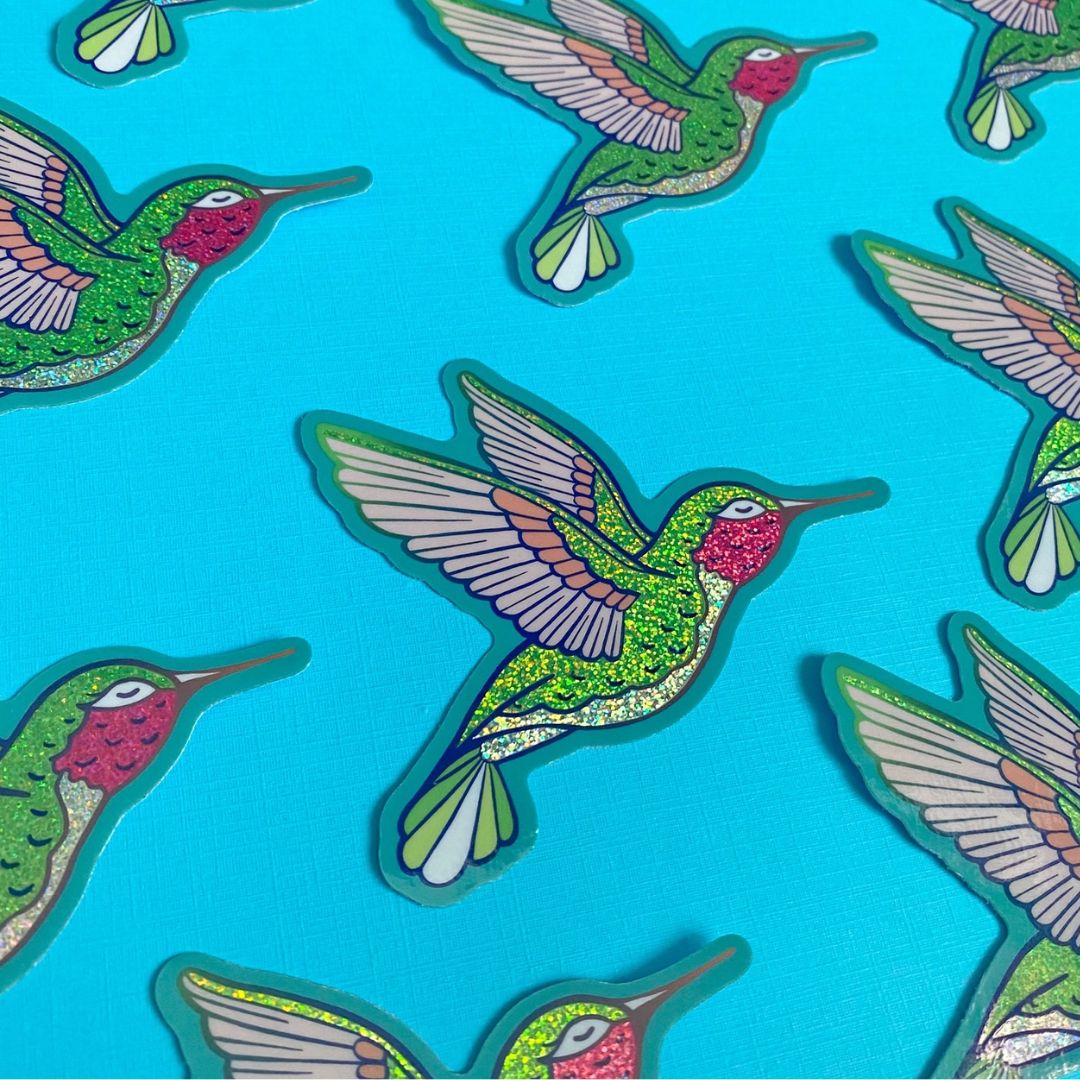 Aufkleber Regenbogen Glitzer Decal 'Kolibri'
