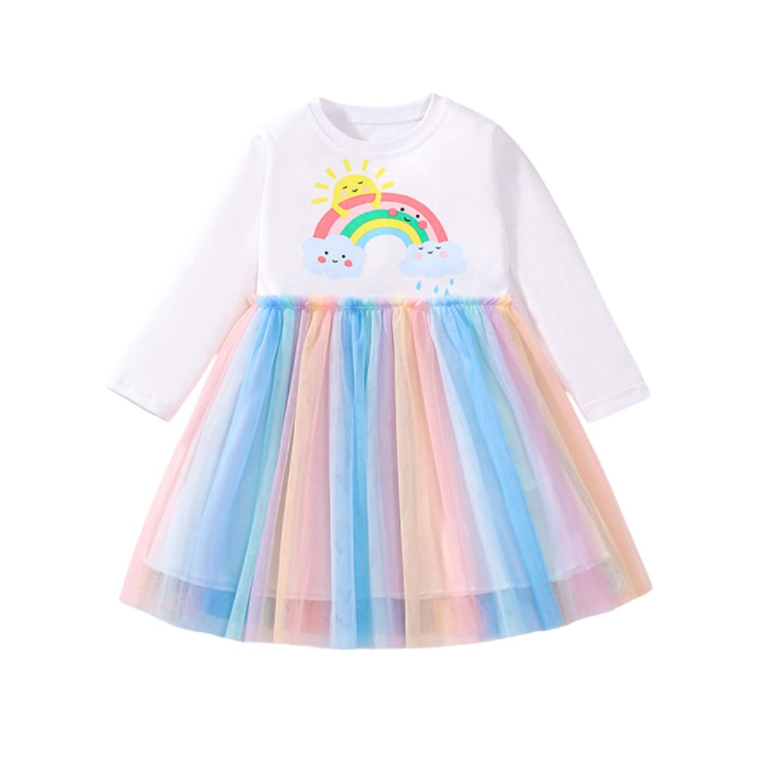 Langarm Kleid mit Regenbogen Cartoon