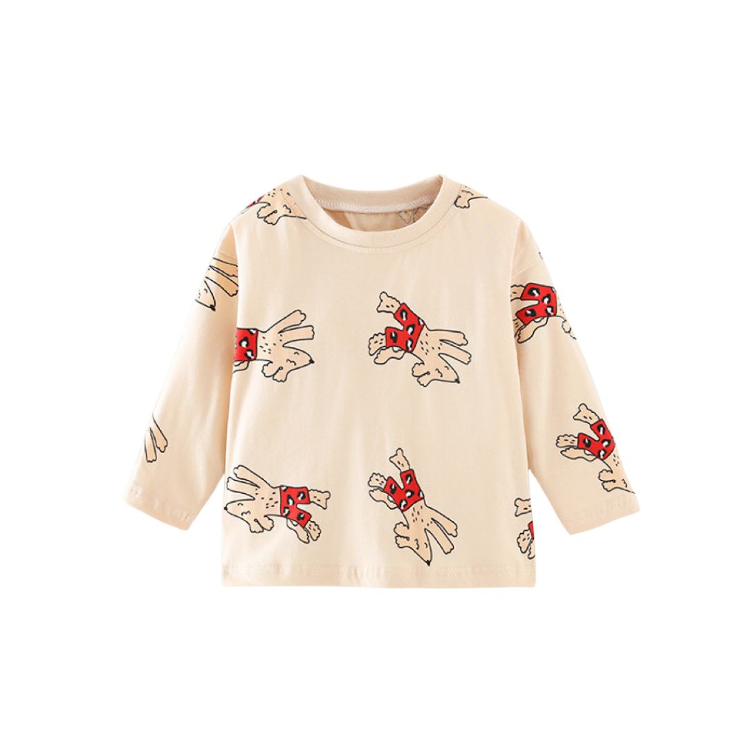 Süßes Langarmshirt mit Hundemuster beige