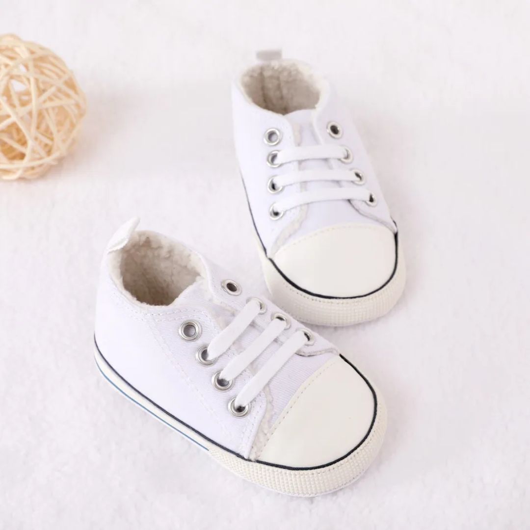 Baby / Kleinkind Canvas Prewalker Schuhe weiß/Plüsch