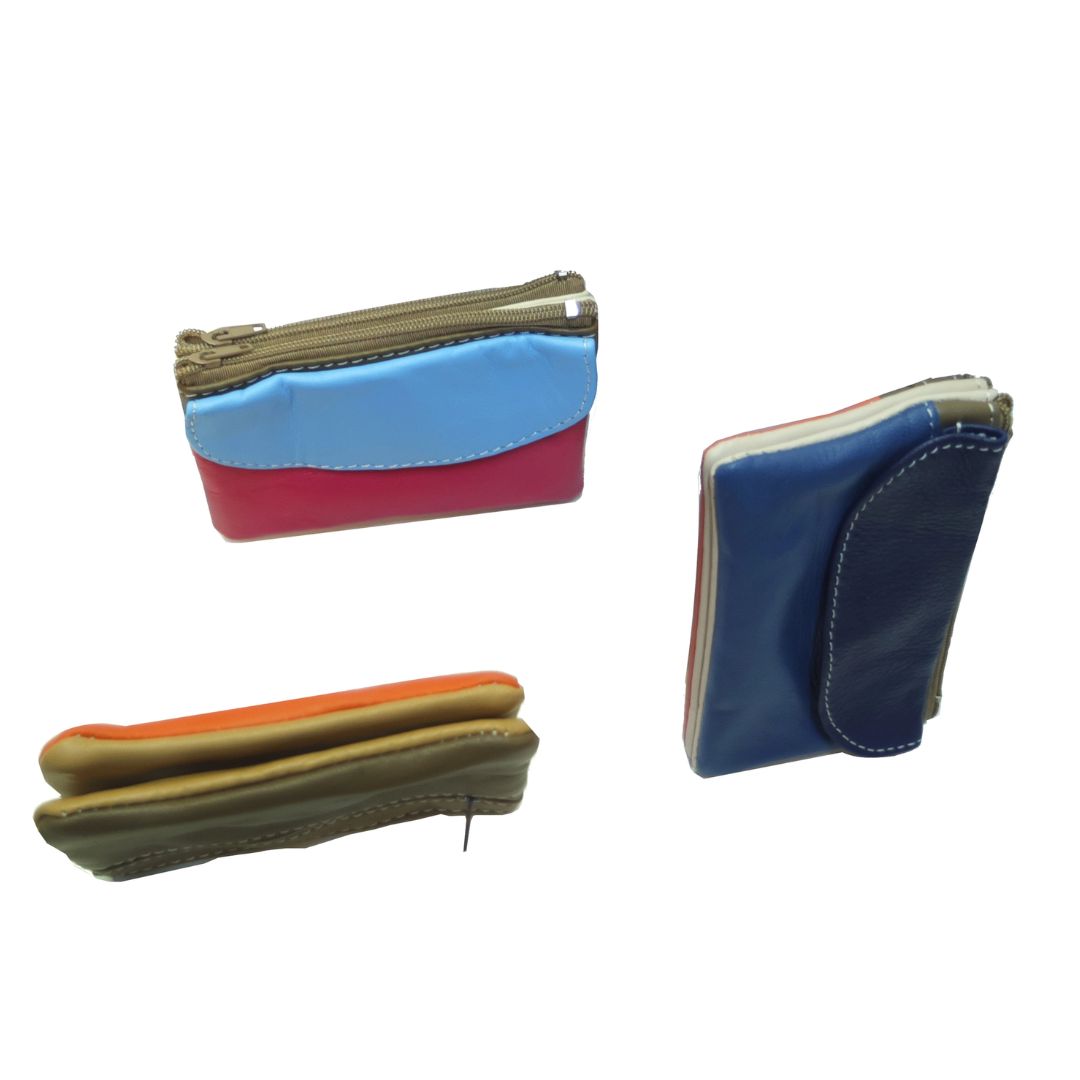 Damen Brieftasche Klein aus upcycled Leder orange/cassis