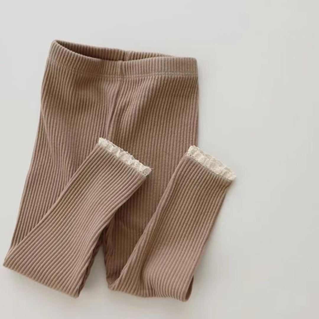 Leggings gerippt mit Spitzendetail coffee