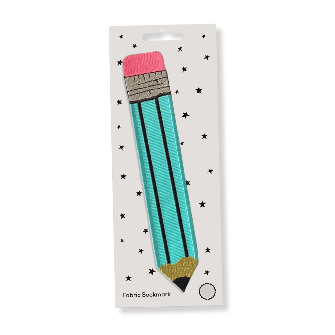 Aqua Retro-Bleistift | Besticktes Stofflesezeichen