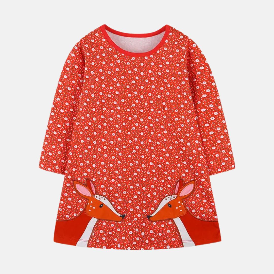 Mädchen Kleid aus Baumwolle "Rehkitz" orange