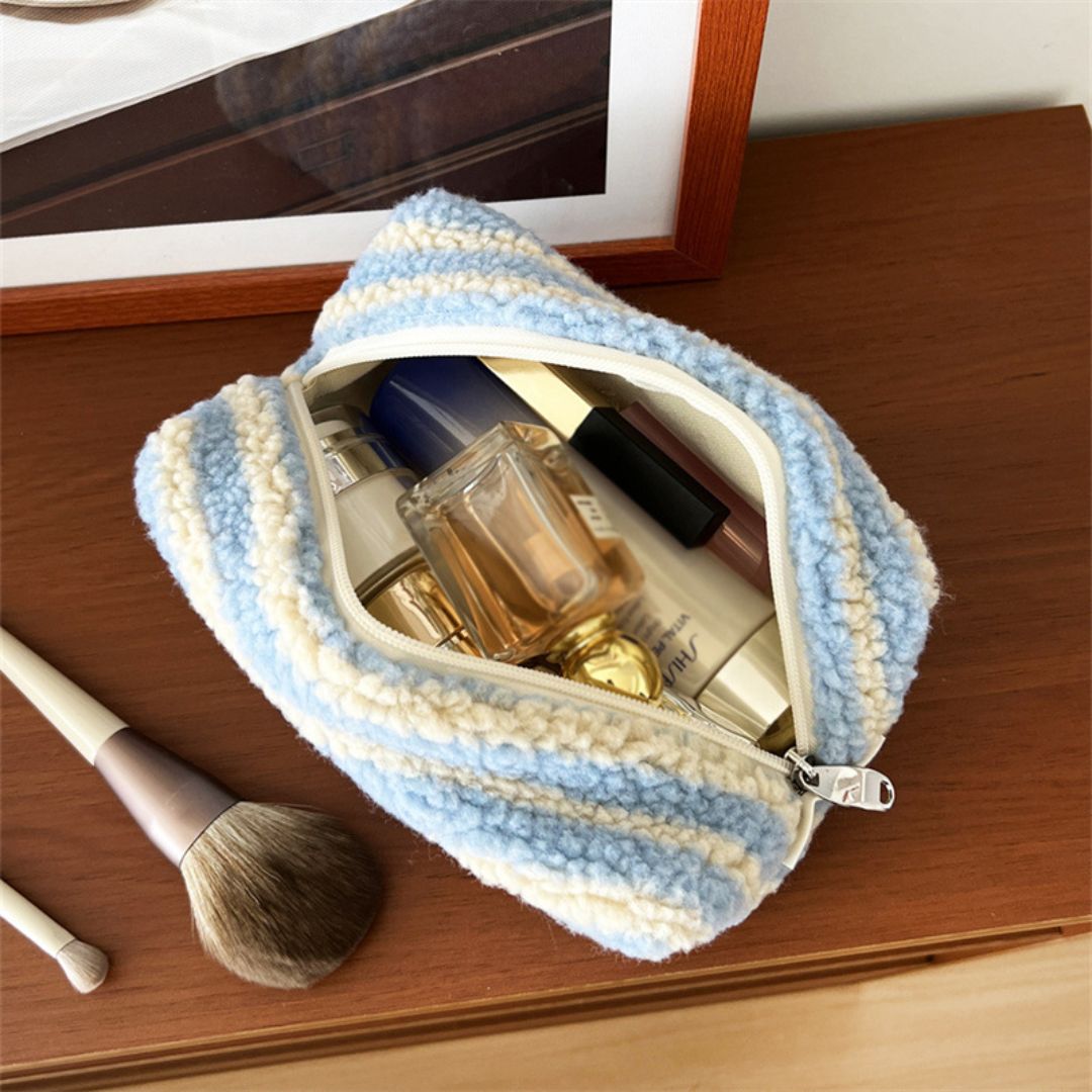 Makeup Tasche 'Classic Strip' blau/weiß