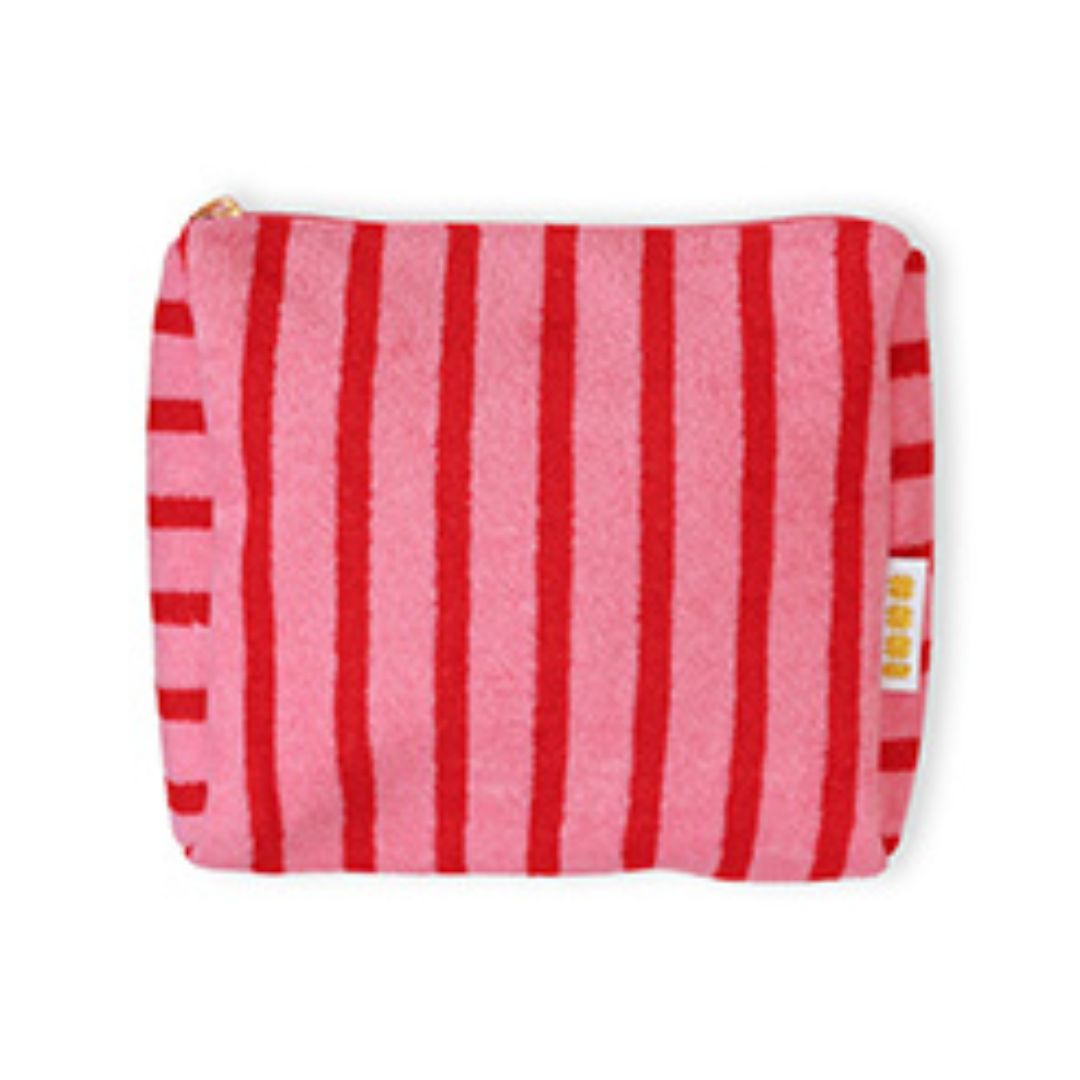 Make-up-Tasche aus Plüsch gestreift rosa/rot