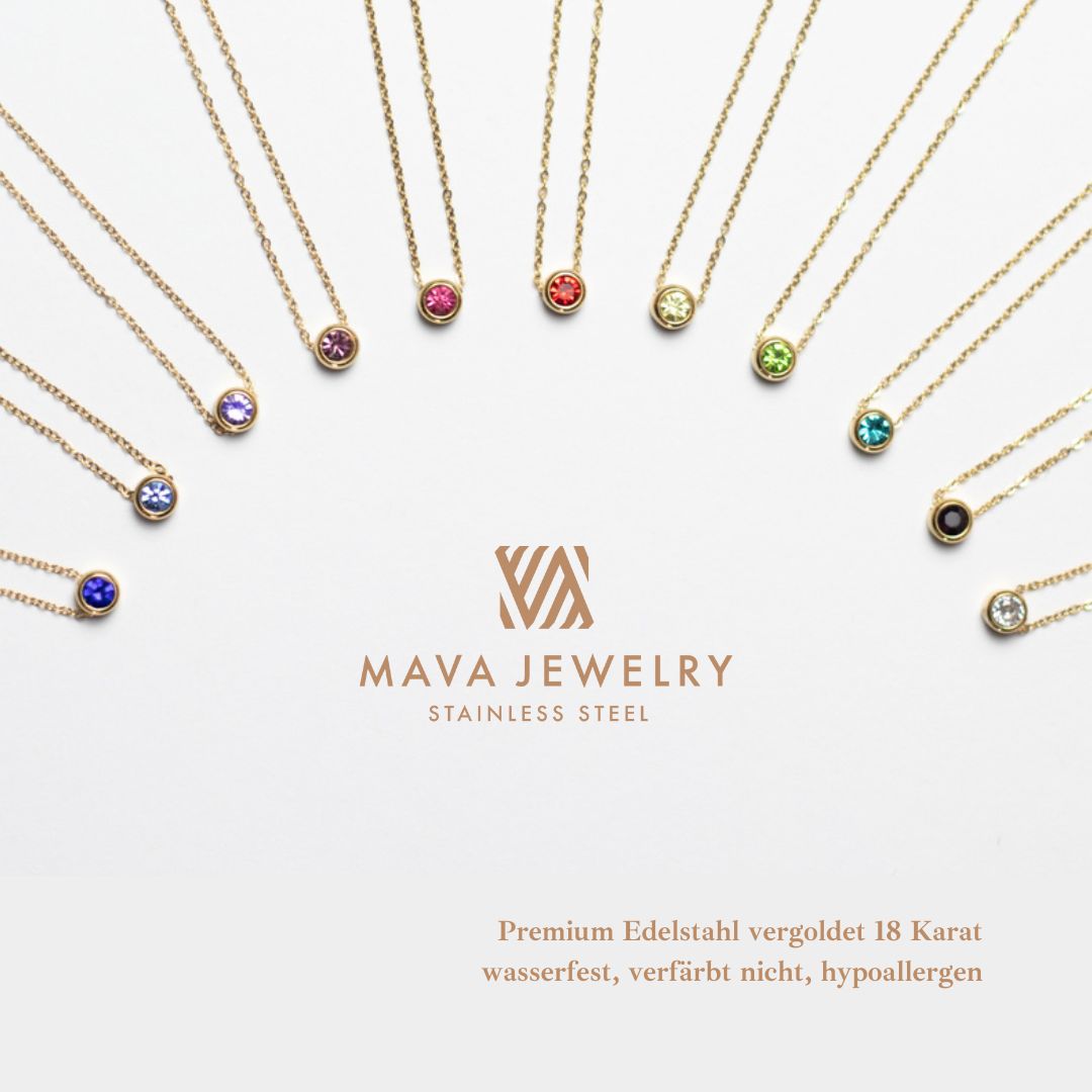 MAVA Design Halskette gold mit Zirkoniastein versch. Farben
