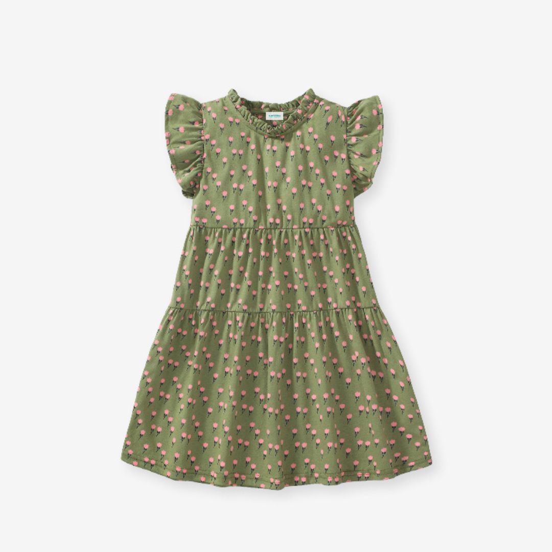 Midikleid mit floralem Allover Muster grün