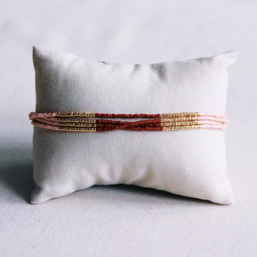 Miyuki-Armband 4fach bordeaux/leinen/gold