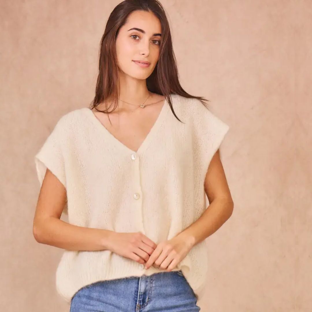 Ärmellose Weste aus Kid-Mohair beige