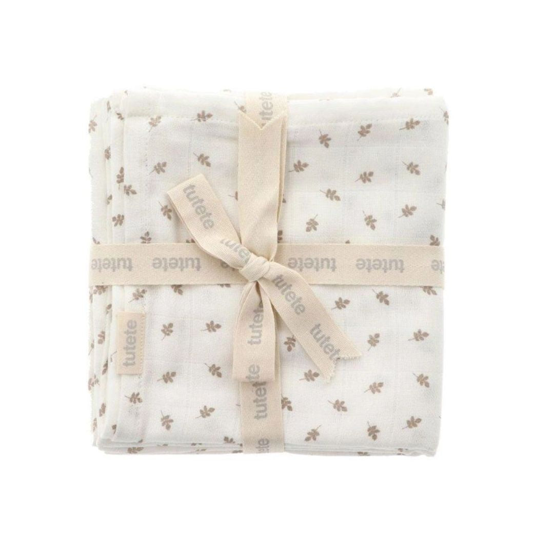 2 Baby Musselintücher 'Leaves' offwhite