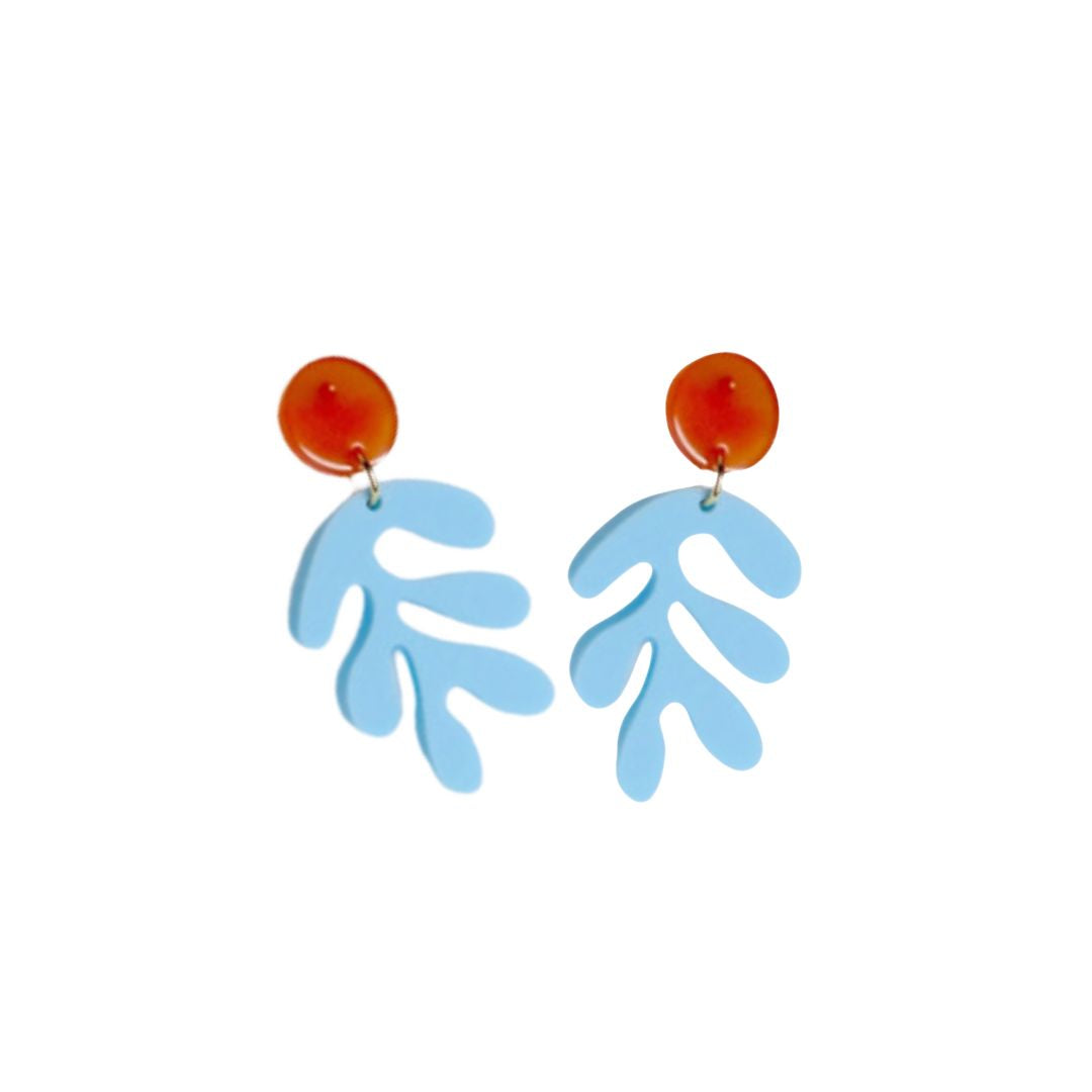 Damen Ohrringe 'Matisse Florale Blatt' hellblau