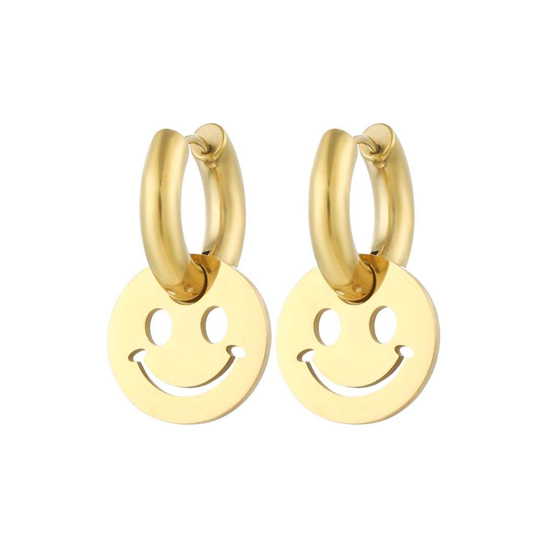 Ohrringe Creolen mit Smiley-Gesicht-Anhänger gold