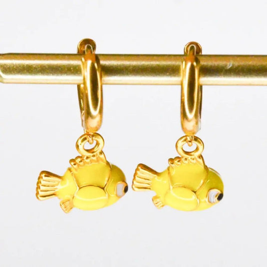 Ohrringe Creolen gold mit Kofferfischen gelb