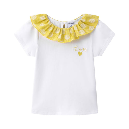 Stoff-T-Shirt mit Rüschenausschnitt