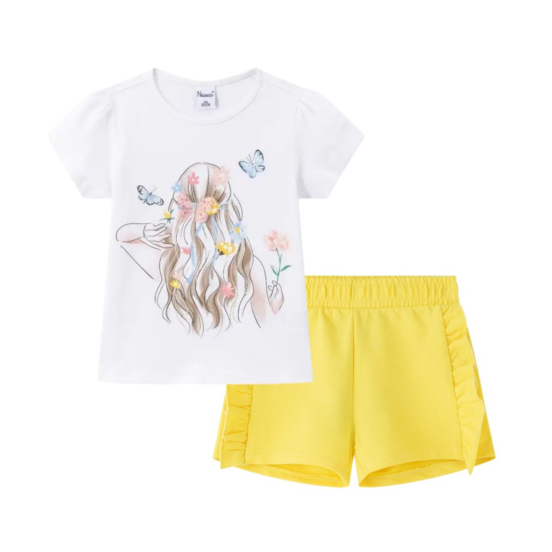 Gelbe Strickshorts für Mädchen mit Rüschen
