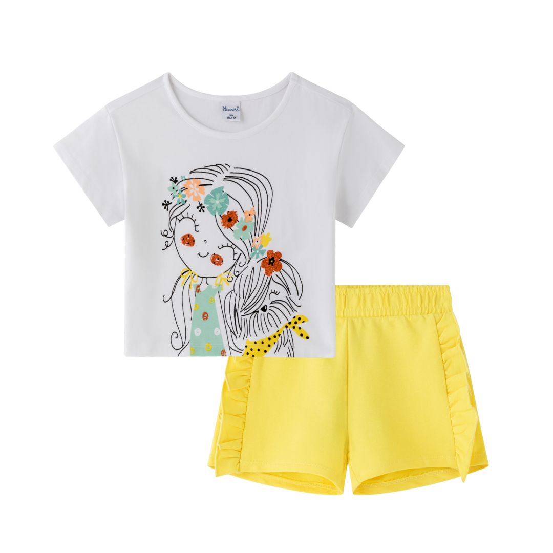 Gelbe Strickshorts für Mädchen mit Rüschen