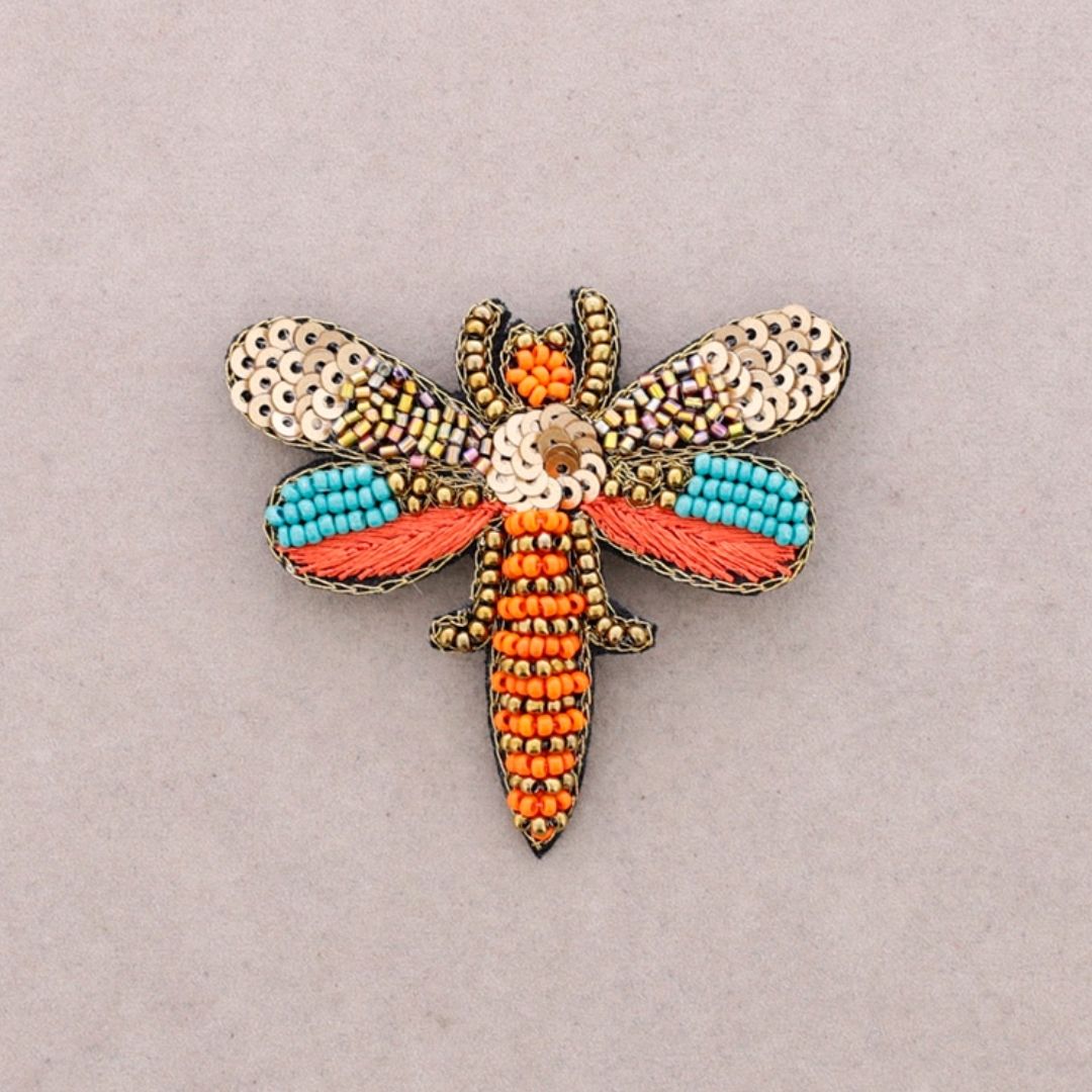 Pailletten-Brosche mit Libellenmotiv orange