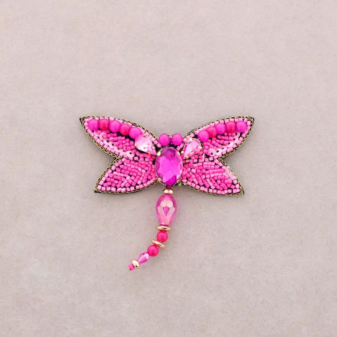Charakterbrosche 'Libellenbrosche mit Pailletten' fuchsia