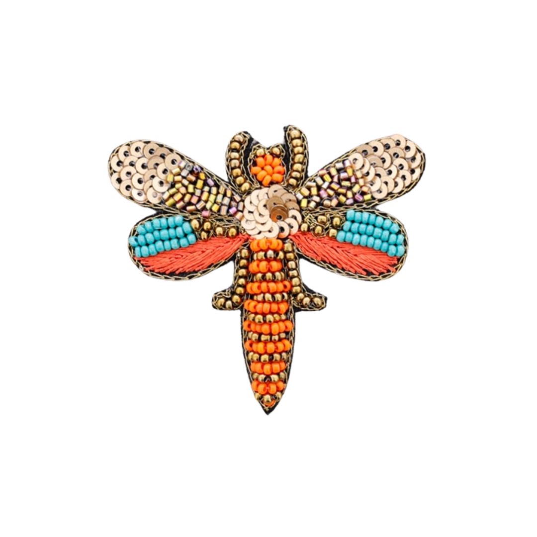 Pailletten-Brosche mit Libellenmotiv orange