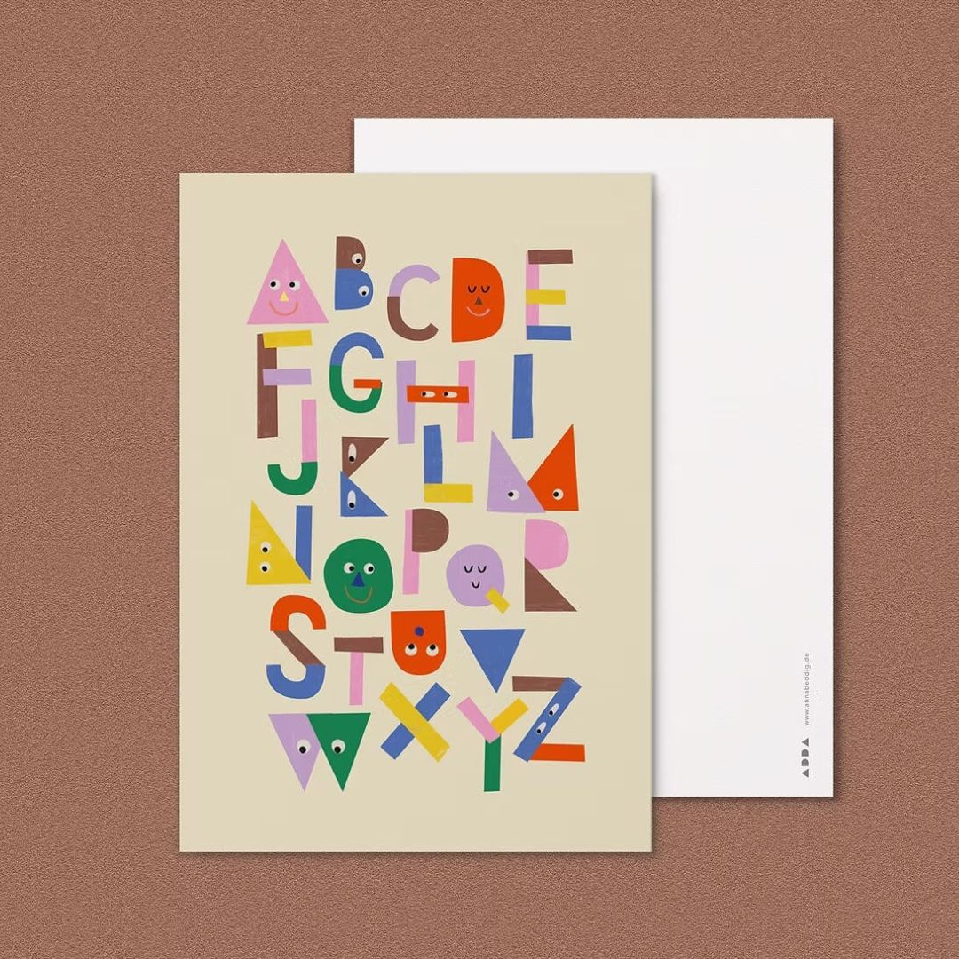 Postkarte 'ABC Faces' zur Einschulung