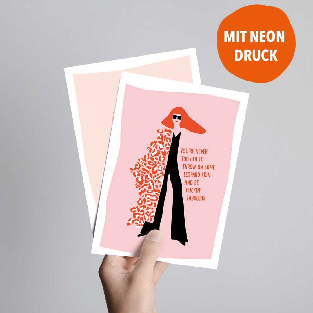 Postkarte mit Neondruck 'Never to old...'
