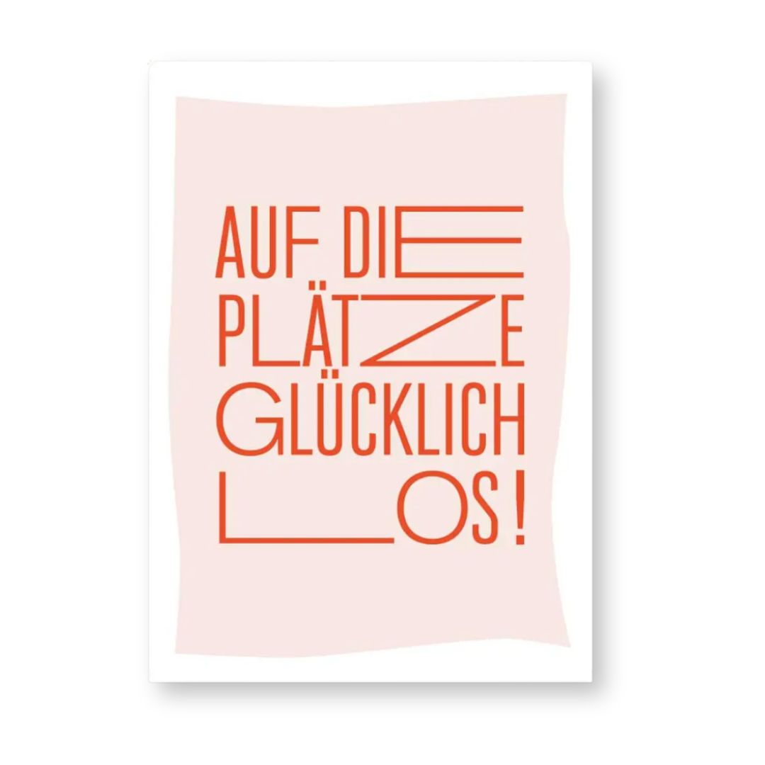 Postkarte mit Neondruck 'Auf die Plätze glücklich los'