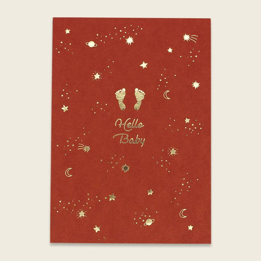Postkarte 'Hello Baby' rost mit Goldfolie