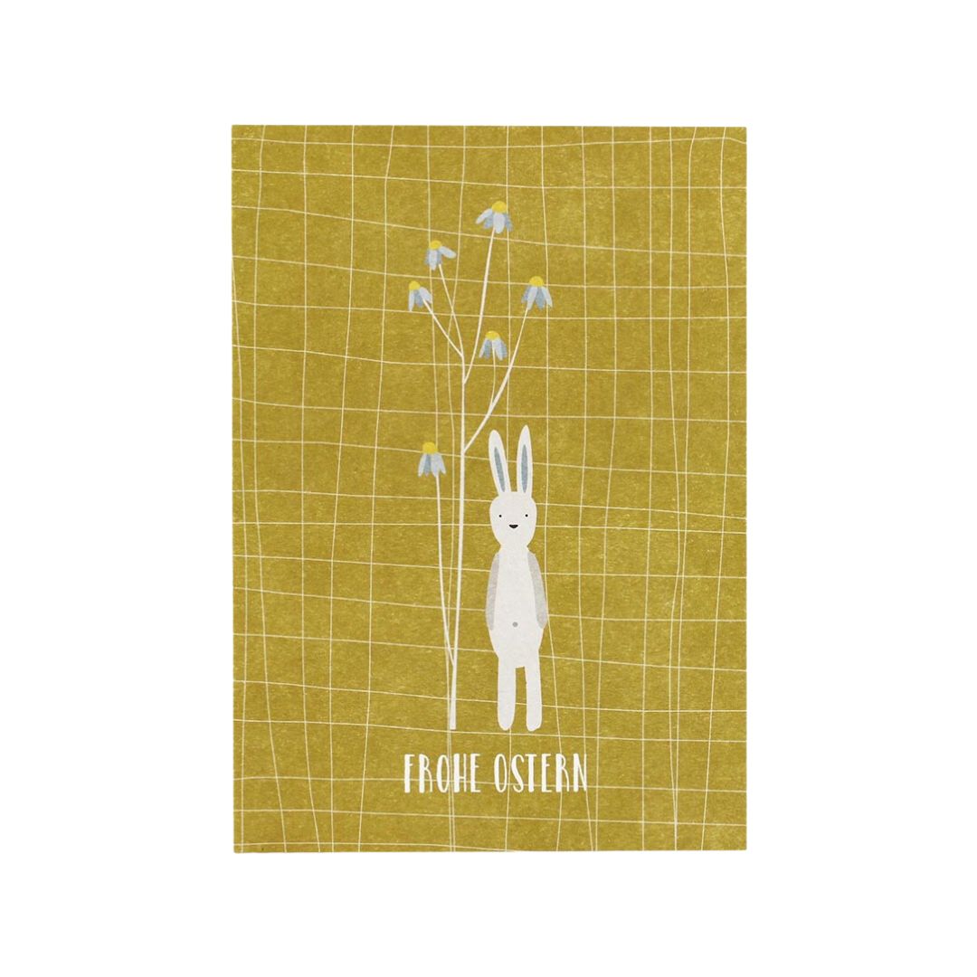 Postkarte Hase mit Blümchen Frohe Ostern