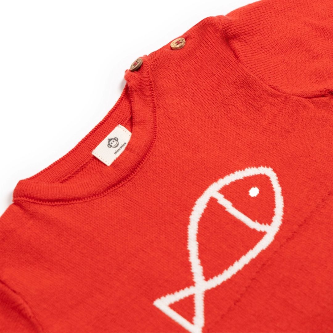 Baby Feinstrick-Pullover rot mit Korallenfisch