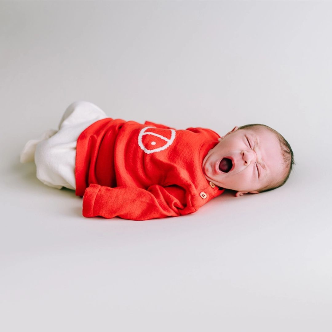 Baby Feinstrick-Pullover rot mit Korallenfisch