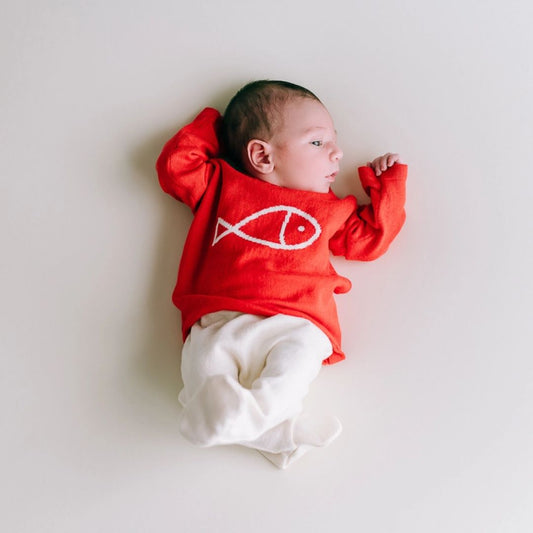 Baby Feinstrick-Pullover rot mit Korallenfisch