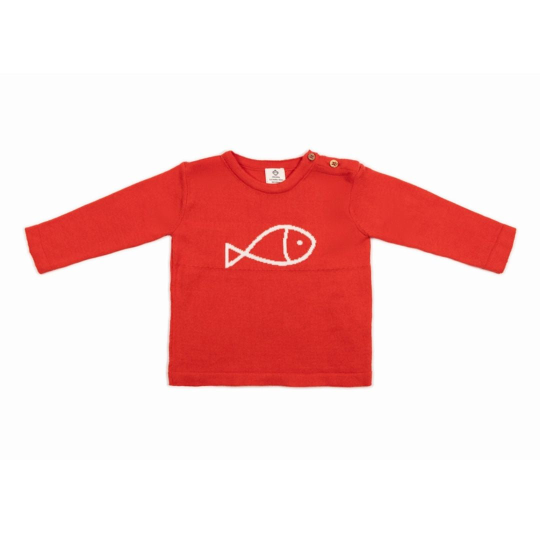 Baby Feinstrick-Pullover rot mit Korallenfisch