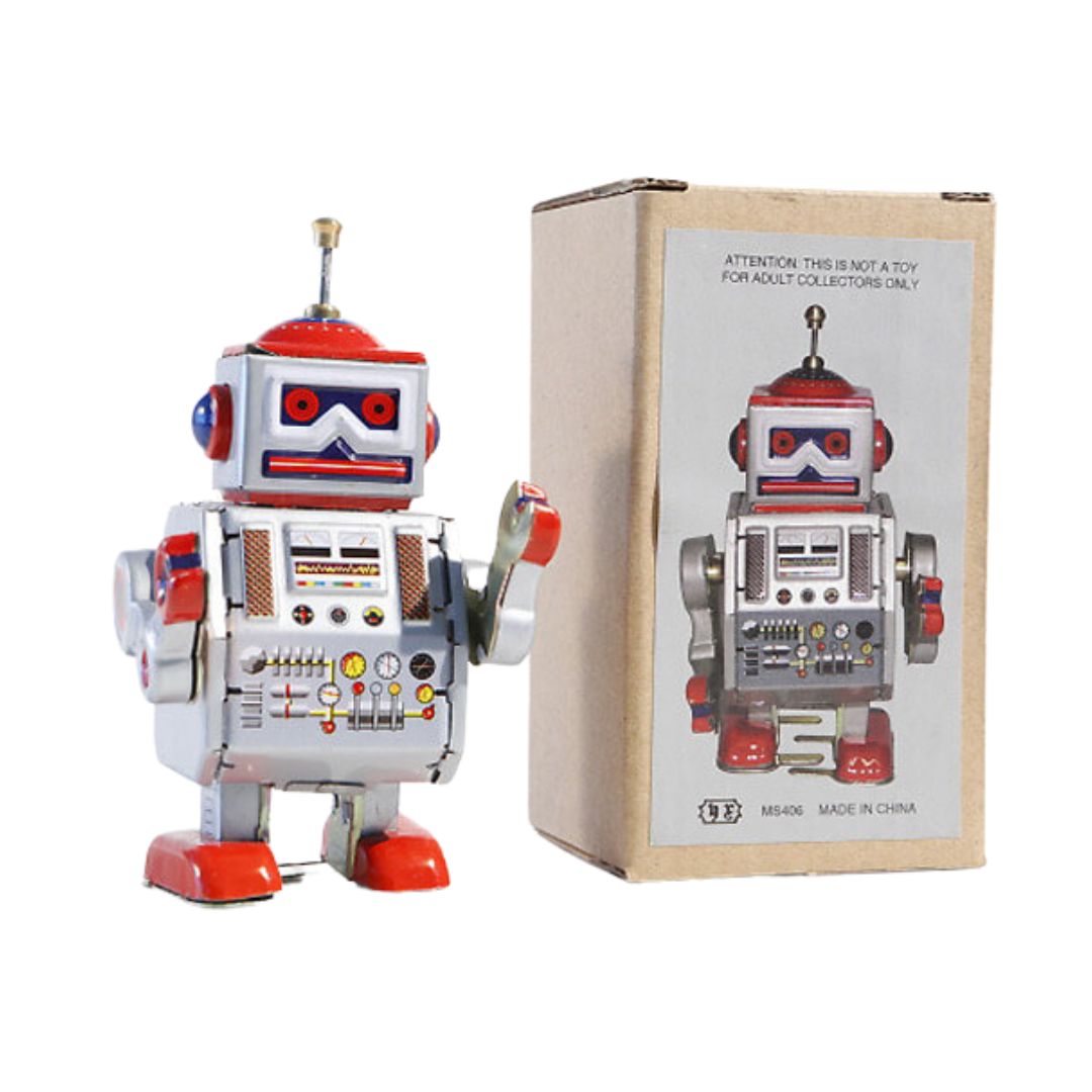 Aufziehspielzeug Roboter 'Leader' silber/rot