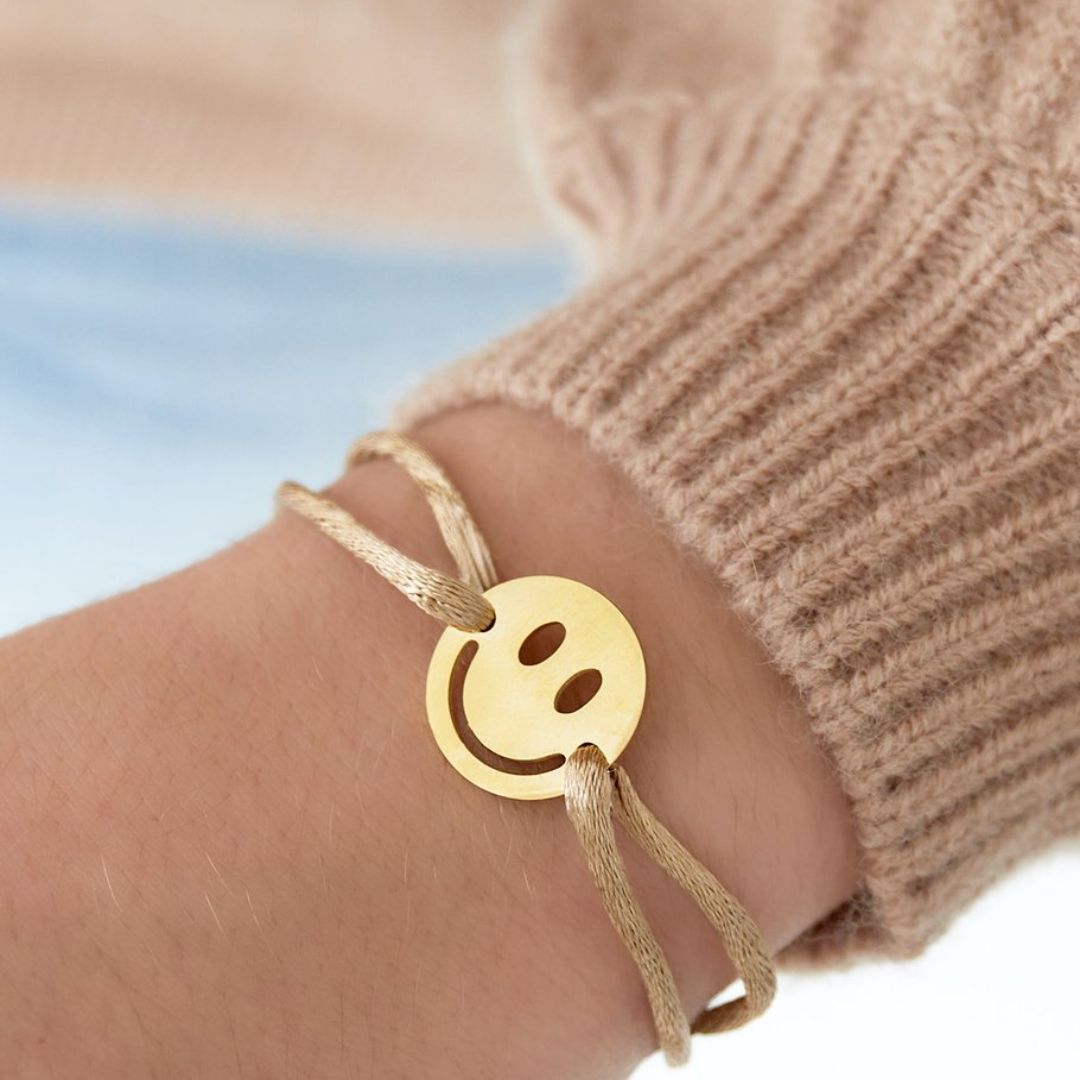 Satinarmband mit Smiley hellrosa