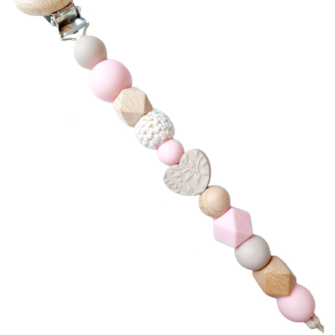 Schnullerkette 'Heart' rosa/beige