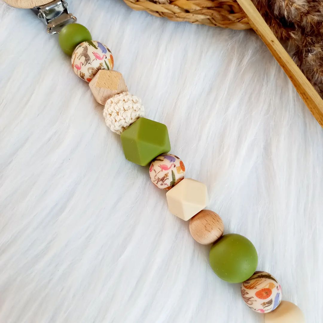 Baby Schnullerkette grün Flamingo