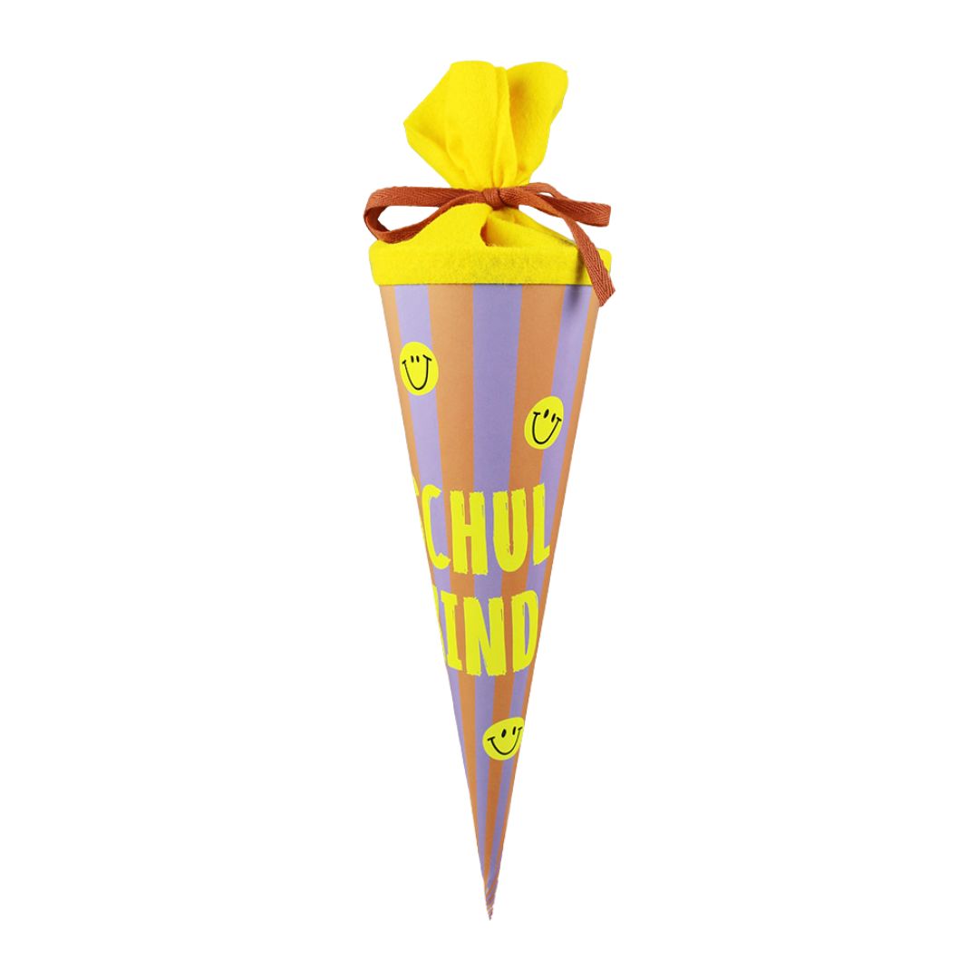 Schultüte Streifen orange/flieder/neongelb 35cm