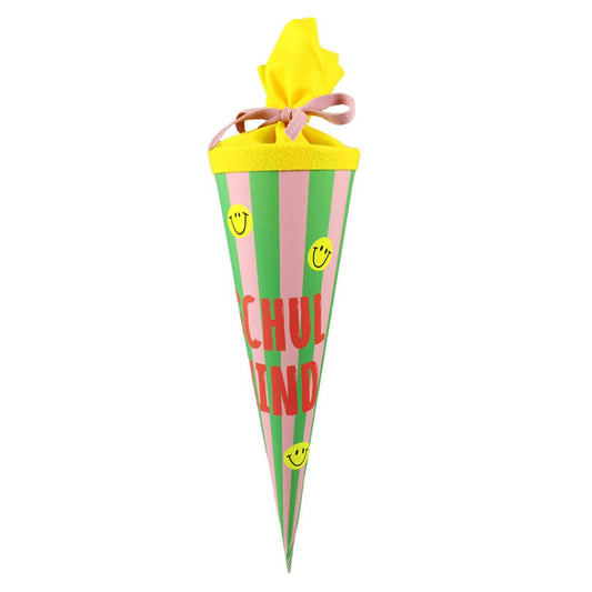 Schultüte Streifen grün/rosa/rot 35cm