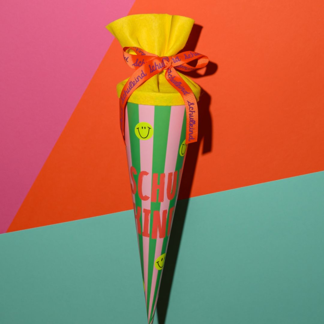 Schultüte Streifen grün/rosa/rot 35cm