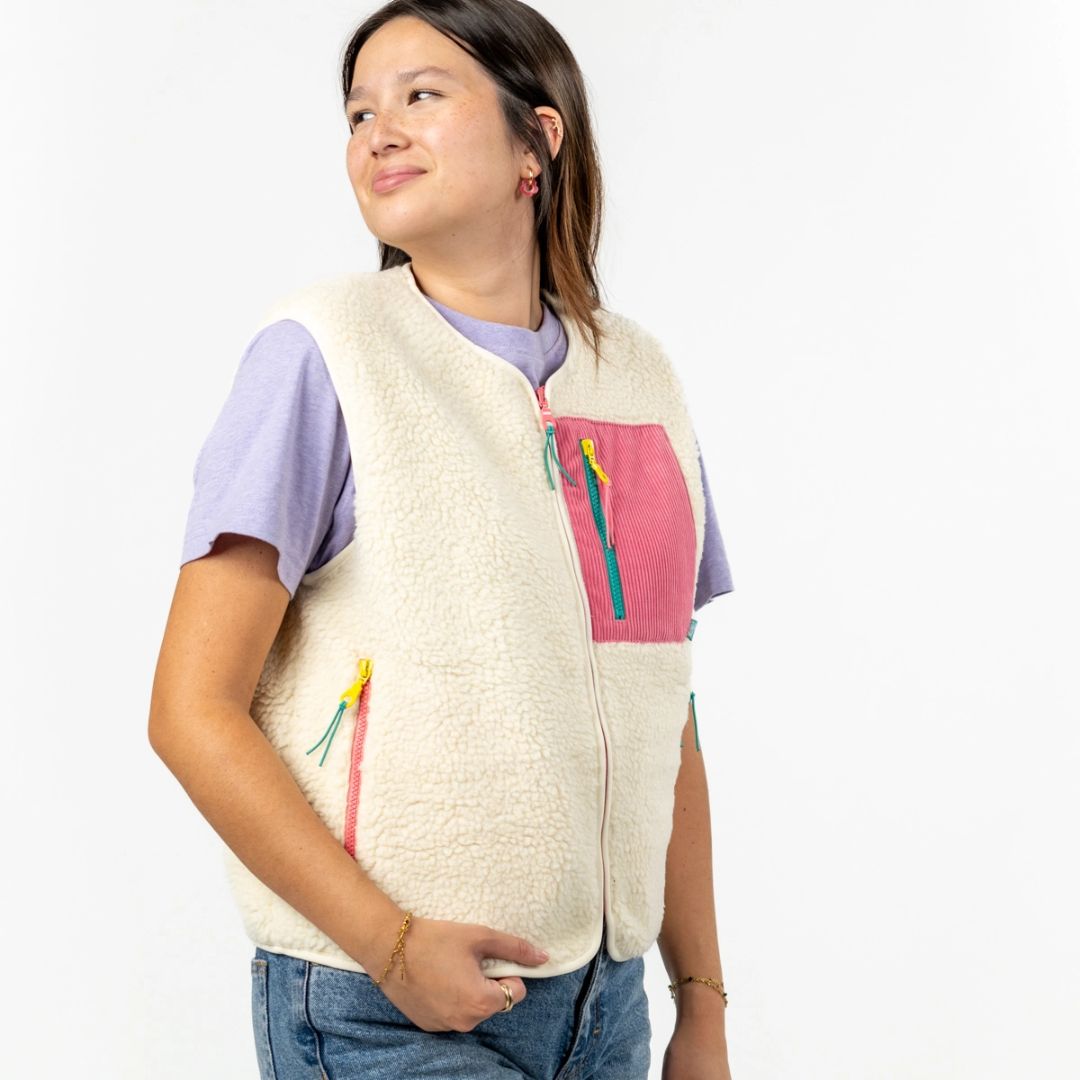 Damen Sherpa Weste elfenbeinfarben
