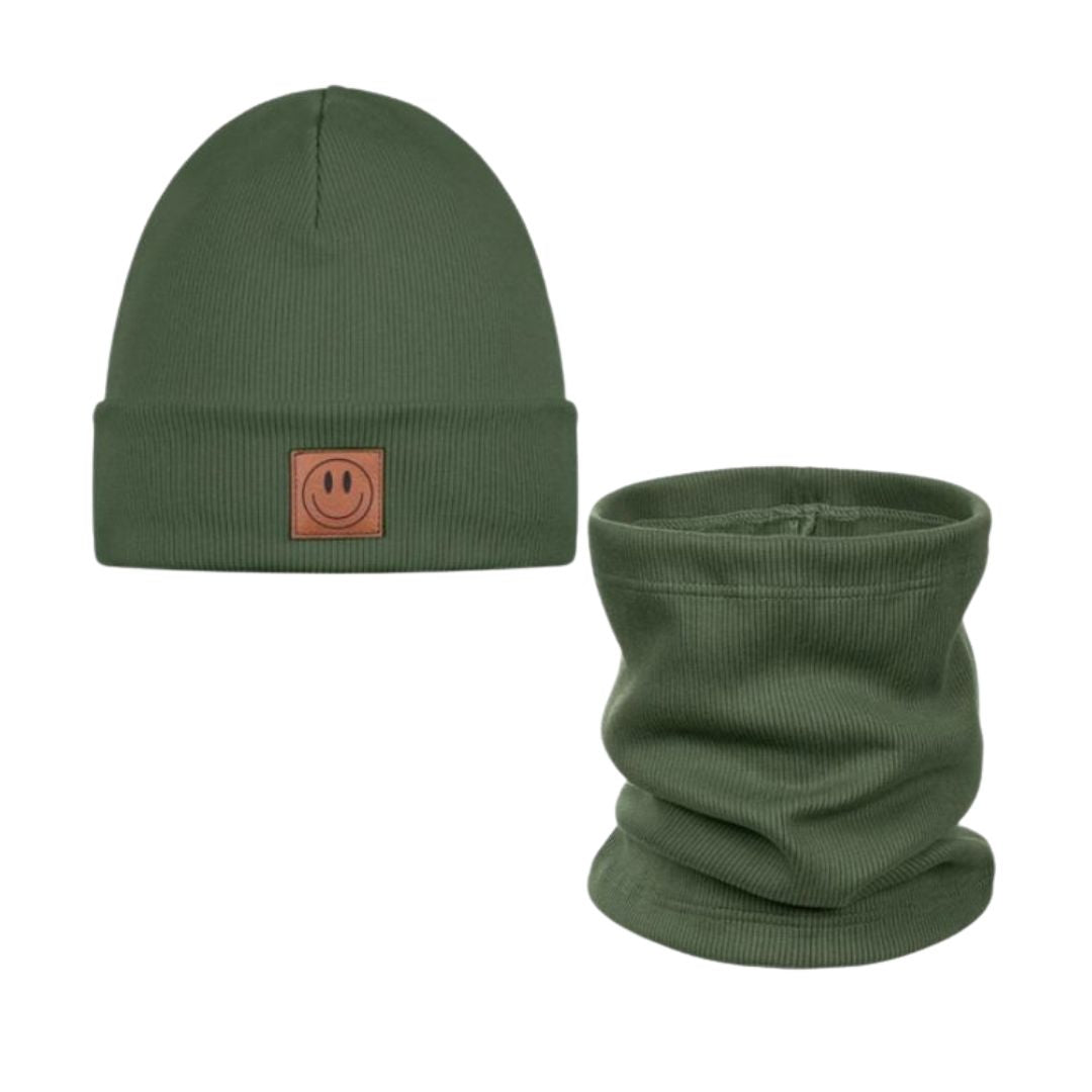 Set Mütze und Loop für Kinder khaki/grün